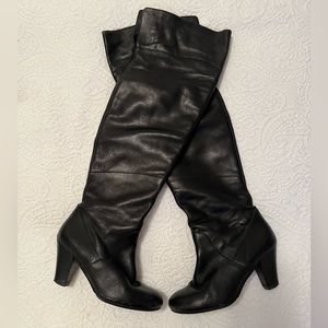 Over the knee black leather boots